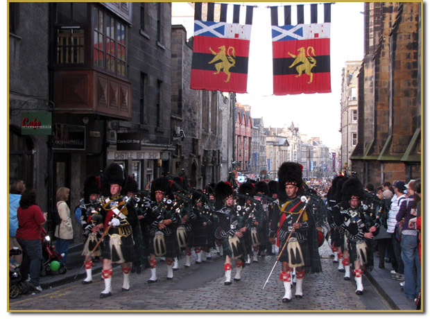 Pipe Band in Clan Parade, Edinburgh
